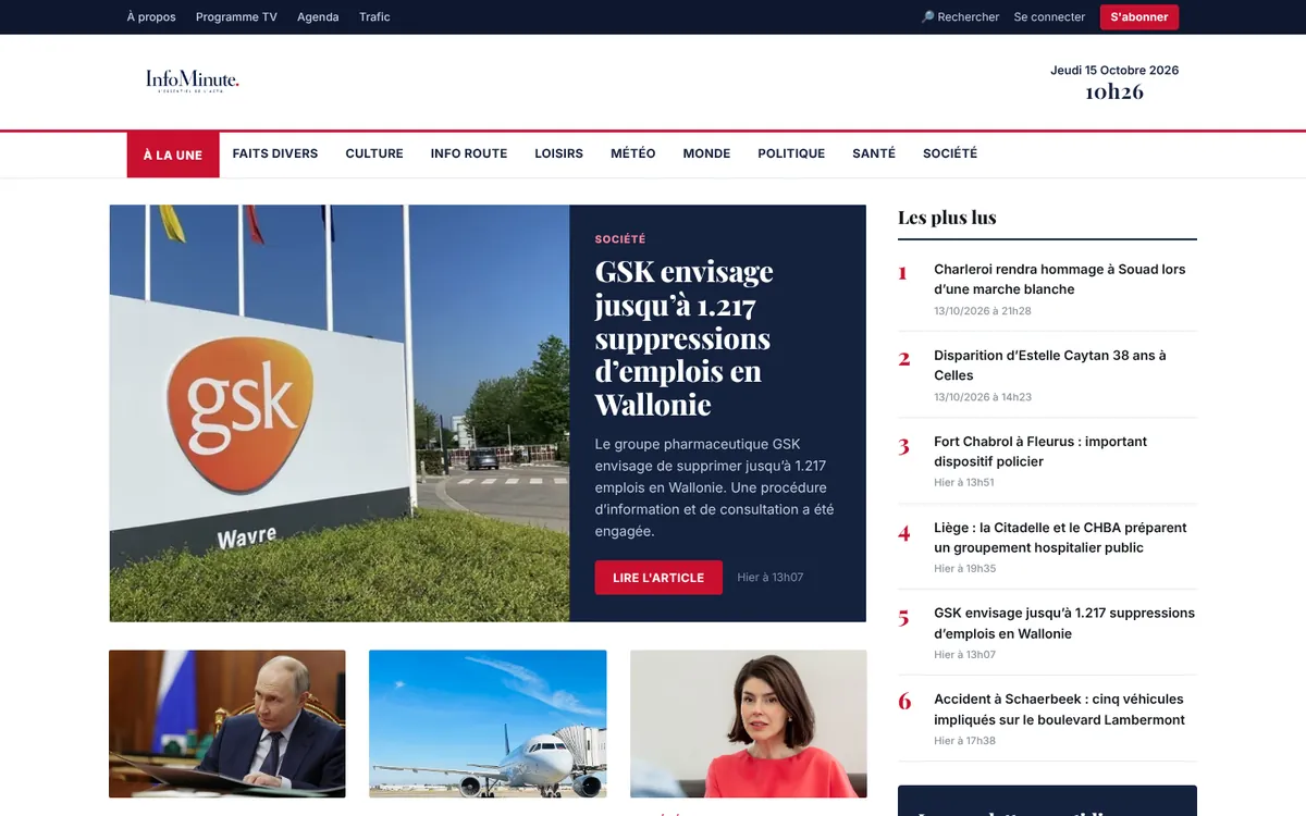 Capture d'écran du site InfoMinute sur ordinateur