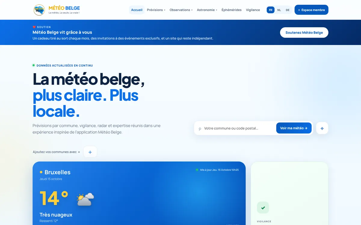Capture d'écran du site Météo Belge sur ordinateur