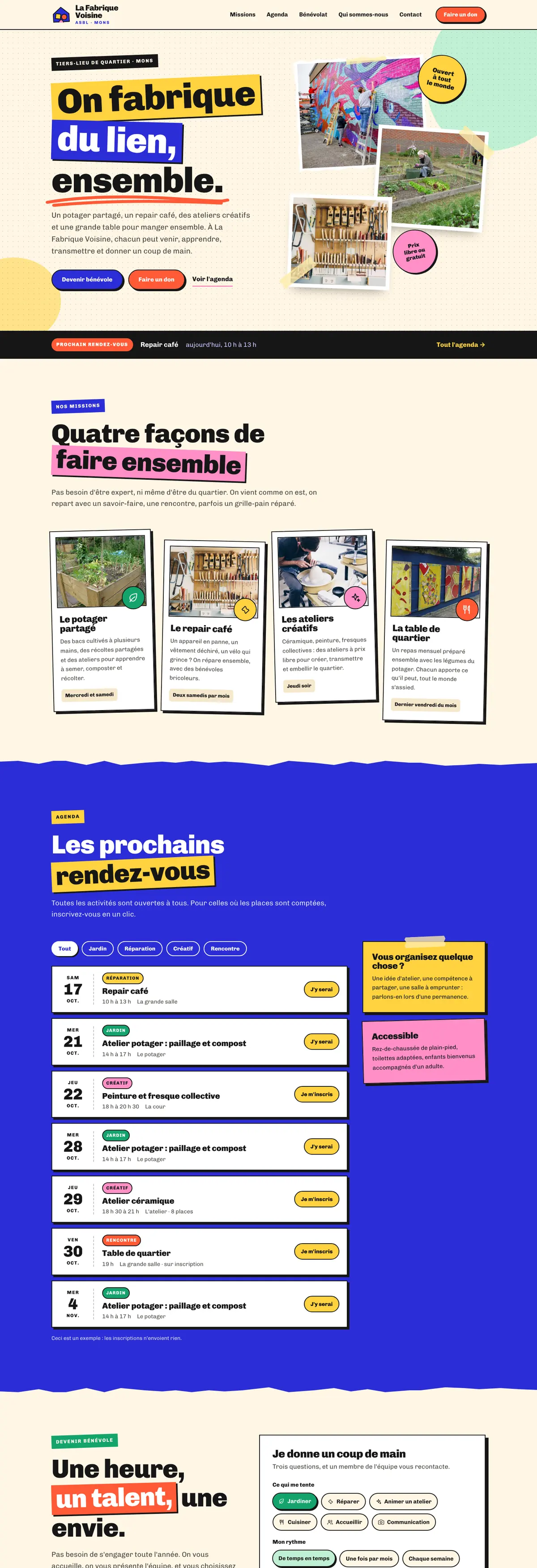 Exemple de site internet pour association : La Fabrique Voisine (version ordinateur)