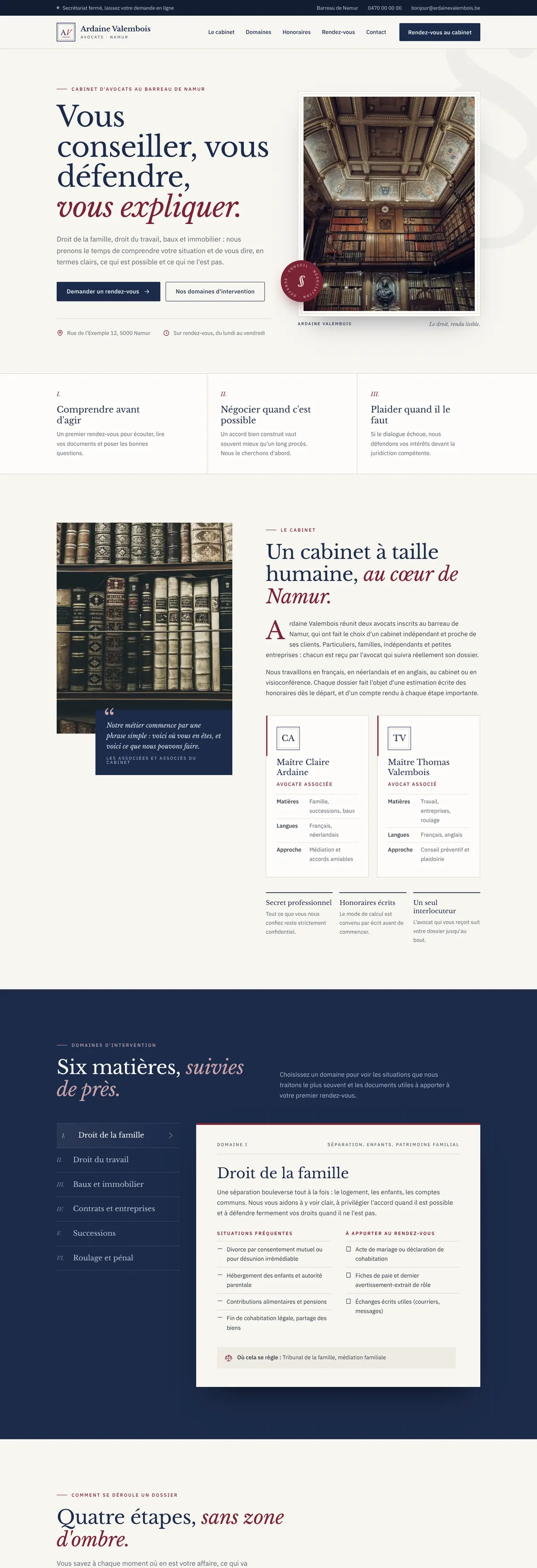 Exemple de site internet pour avocat : Ardaine Valembois Avocats (version ordinateur)