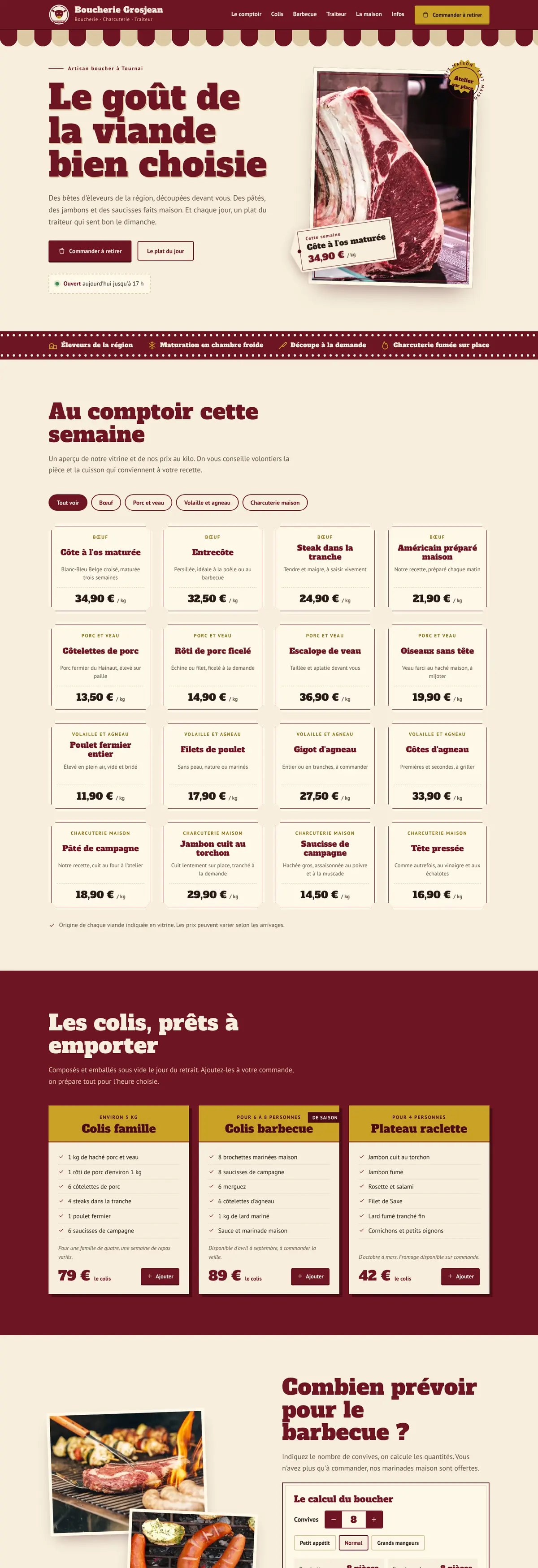 Exemple de site internet pour boucherie-charcuterie : Boucherie Grosjean (version ordinateur)