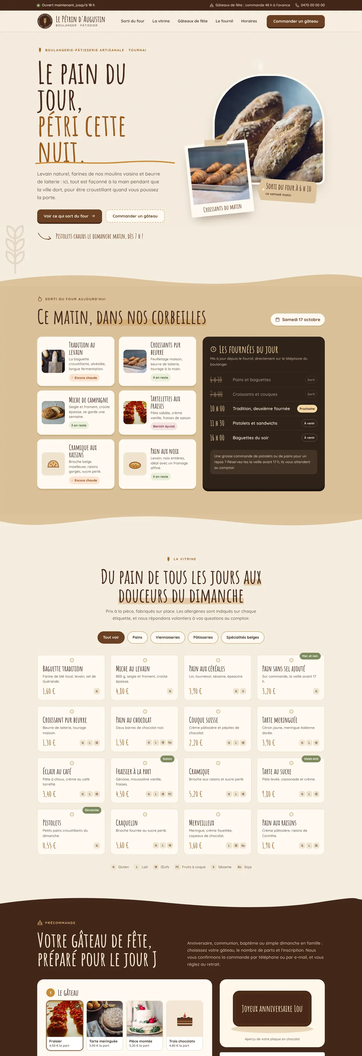 Exemple de site internet pour boulangerie-pâtisserie : Le Pétrin d'Augustin (version ordinateur)