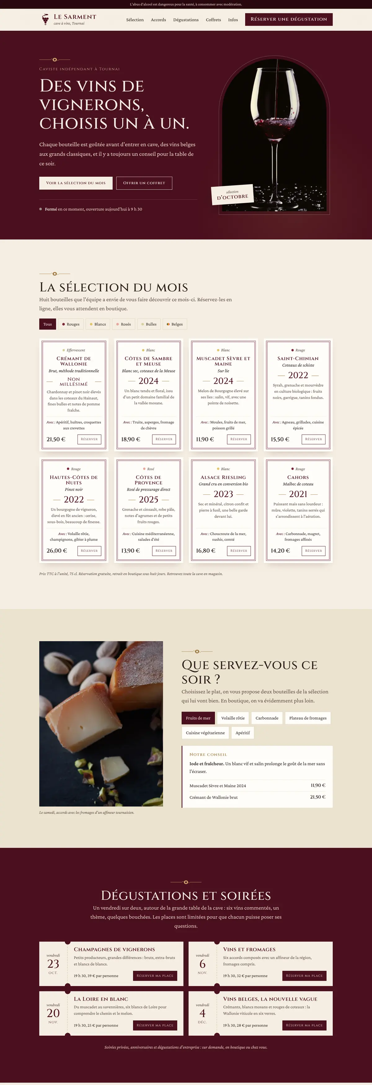 Exemple de site internet pour caviste : Le Sarment (version ordinateur)