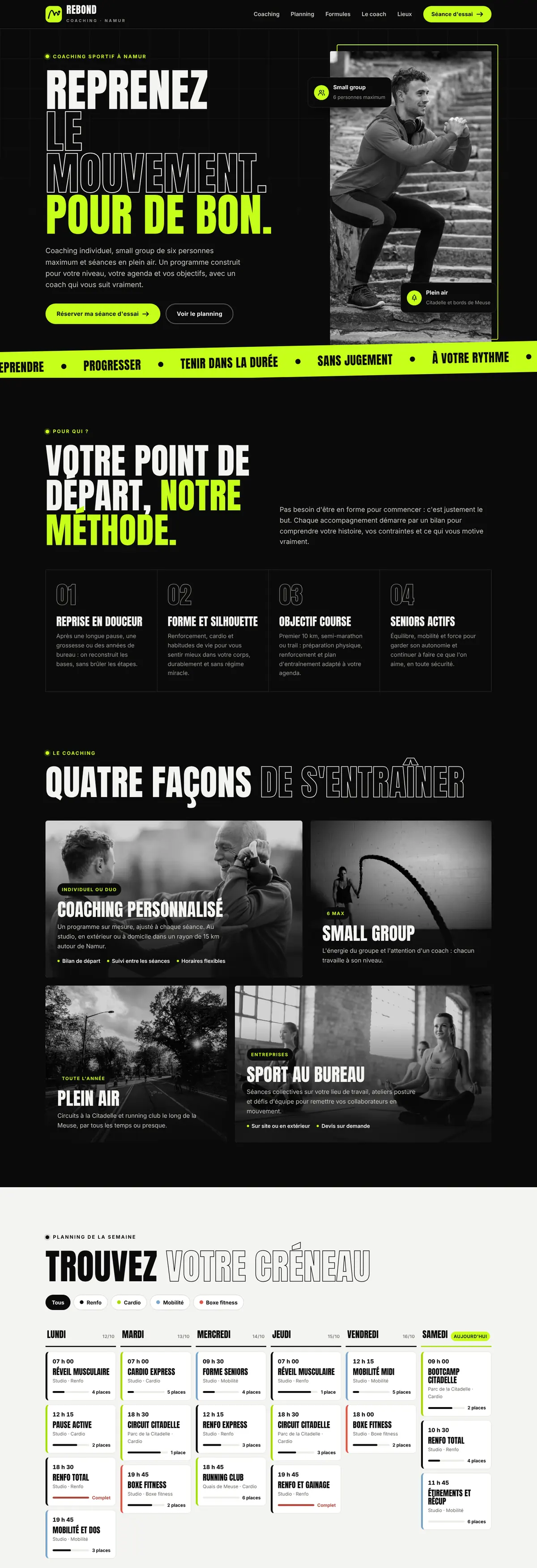 Exemple de site internet pour coach sportif : Rebond Coaching (version ordinateur)