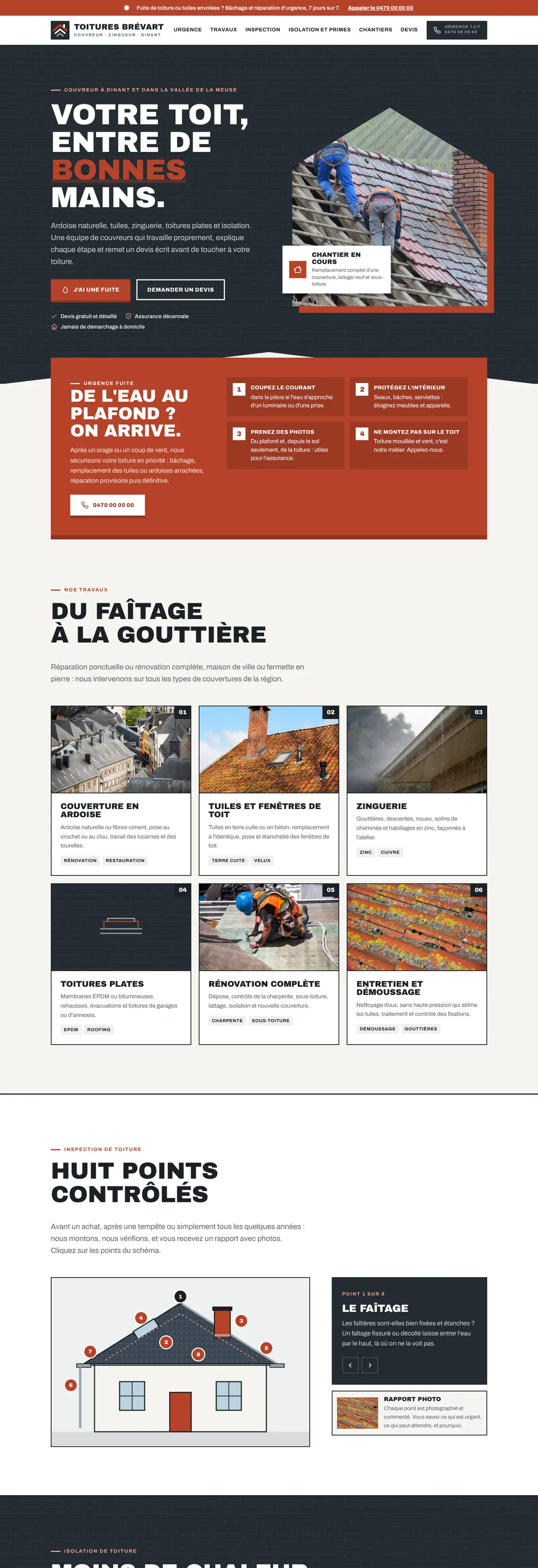 Exemple de site internet pour couvreur : Toitures Brévart (version ordinateur)
