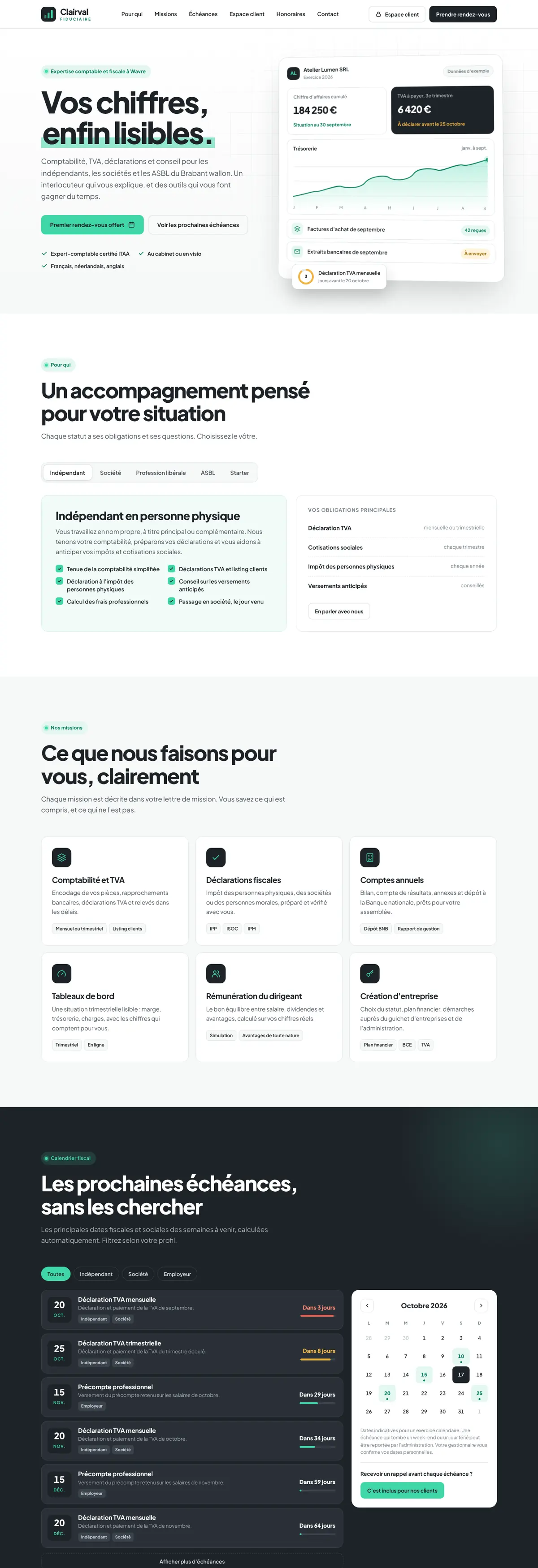 Exemple de site internet pour expert-comptable : Clairval Fiduciaire (version ordinateur)