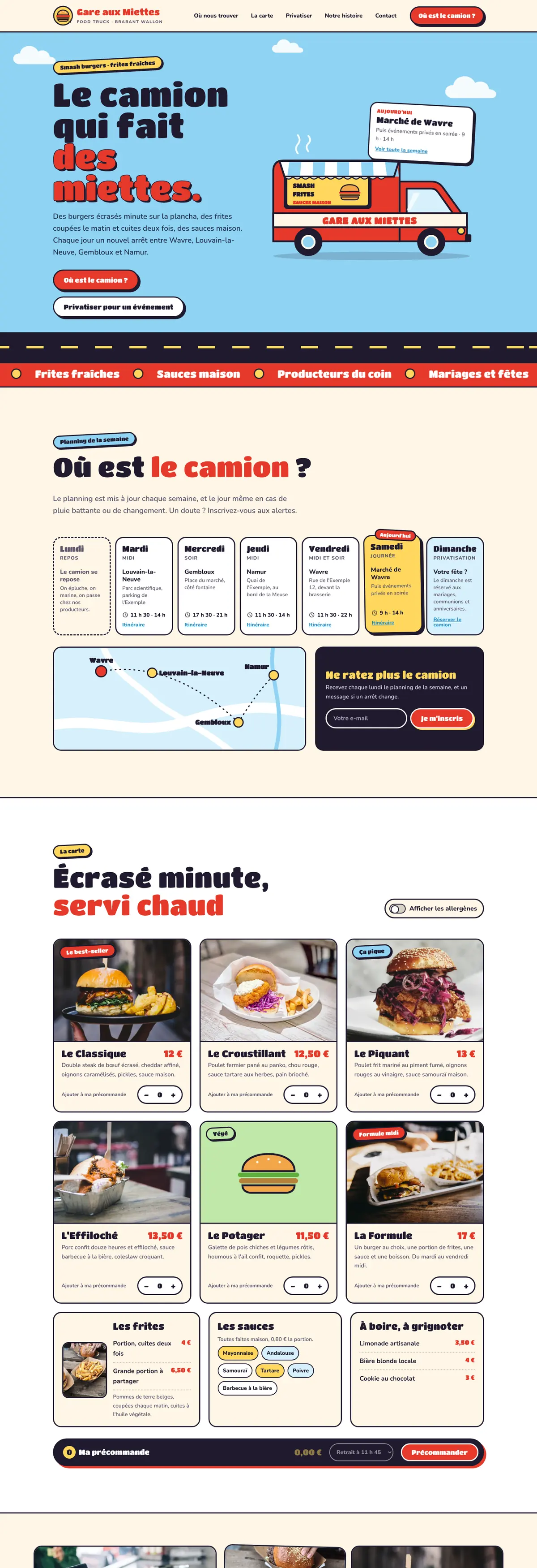 Exemple de site internet pour food truck : Gare aux Miettes (version ordinateur)