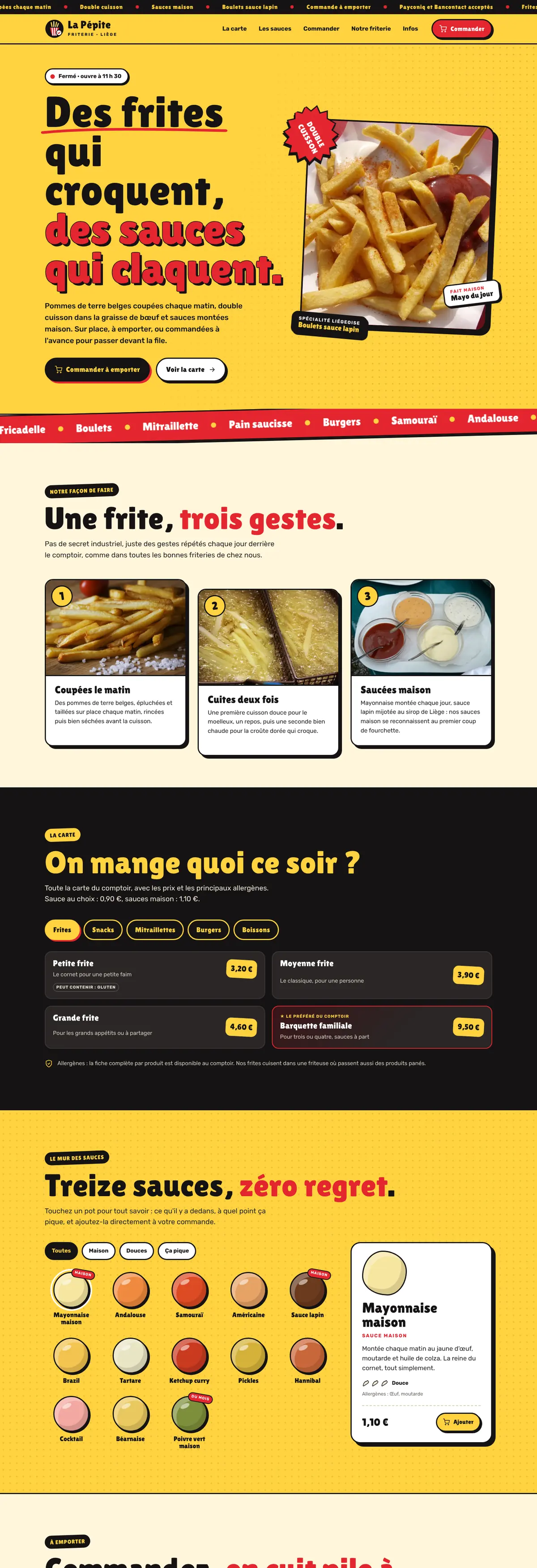 Exemple de site internet pour friterie : Friterie La Pépite (version ordinateur)