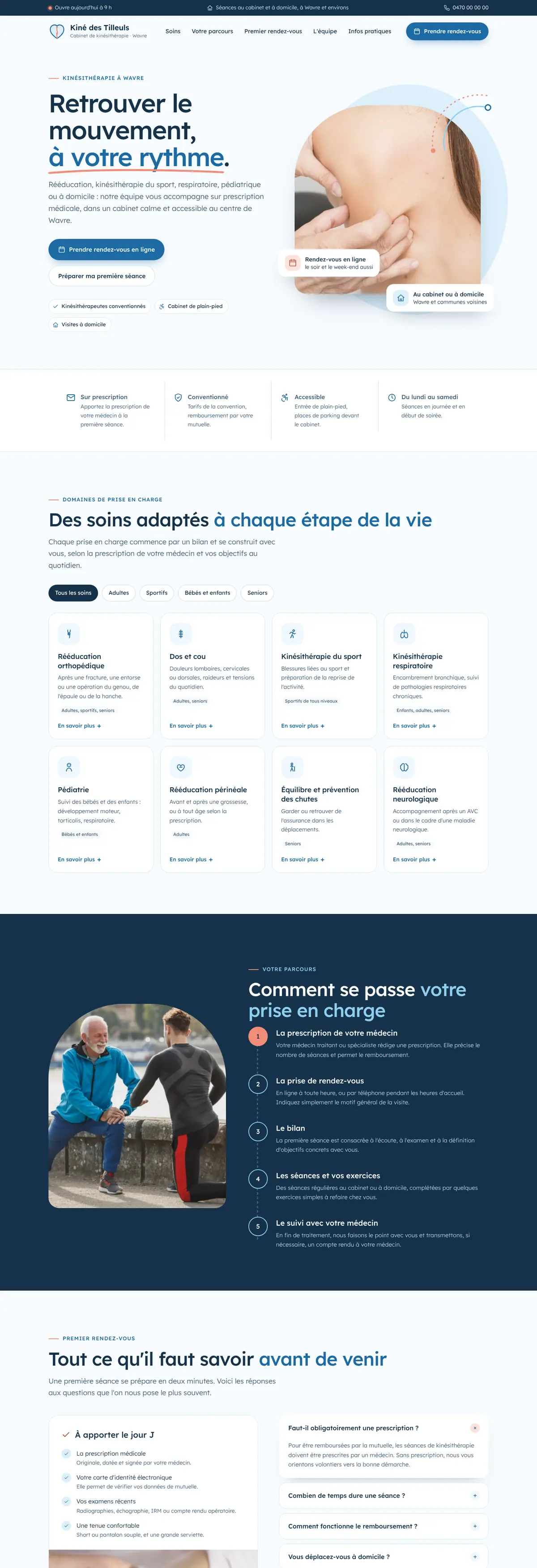 Exemple de site internet pour kinésithérapeute : Cabinet Kiné des Tilleuls (version ordinateur)