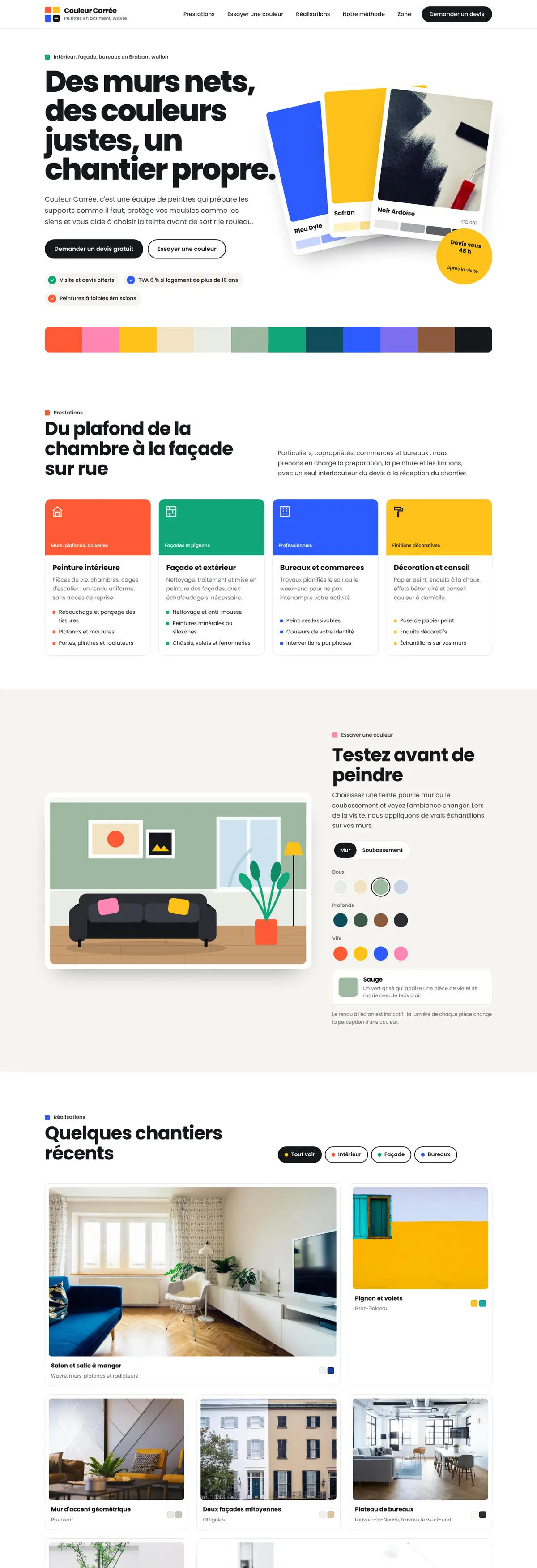 Exemple de site internet pour peintre en bâtiment : Couleur Carrée (version ordinateur)