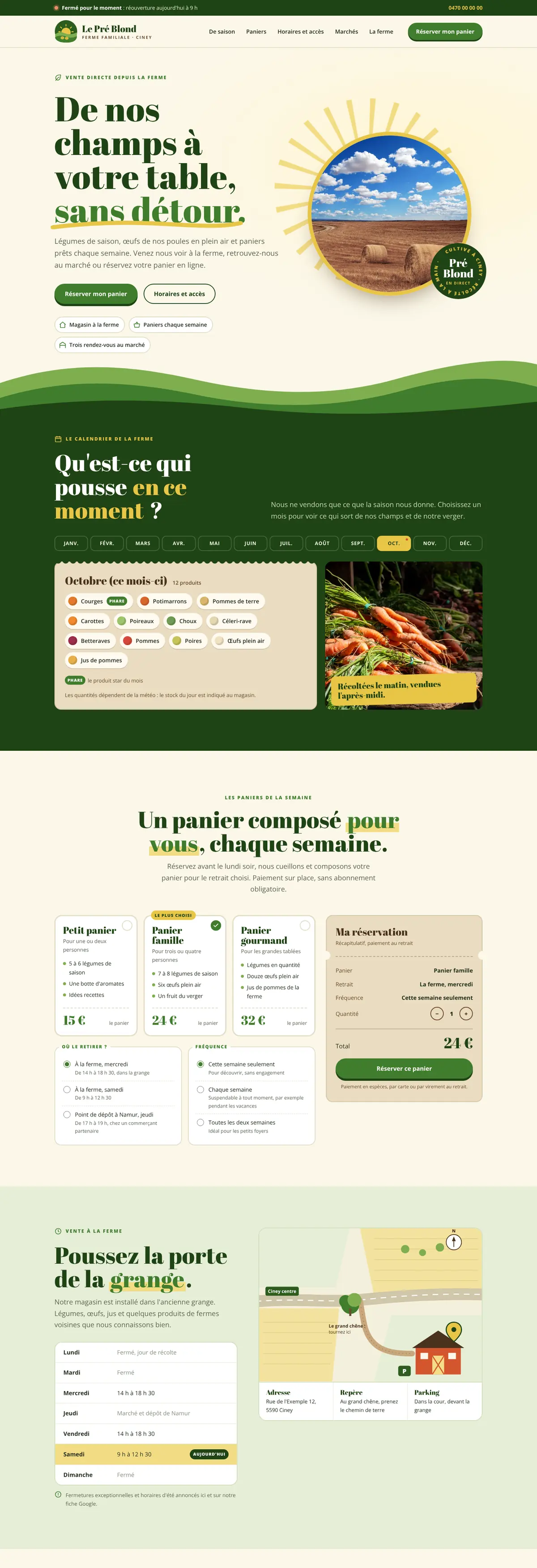 Exemple de site internet pour producteur local : La Ferme du Pré Blond (version ordinateur)
