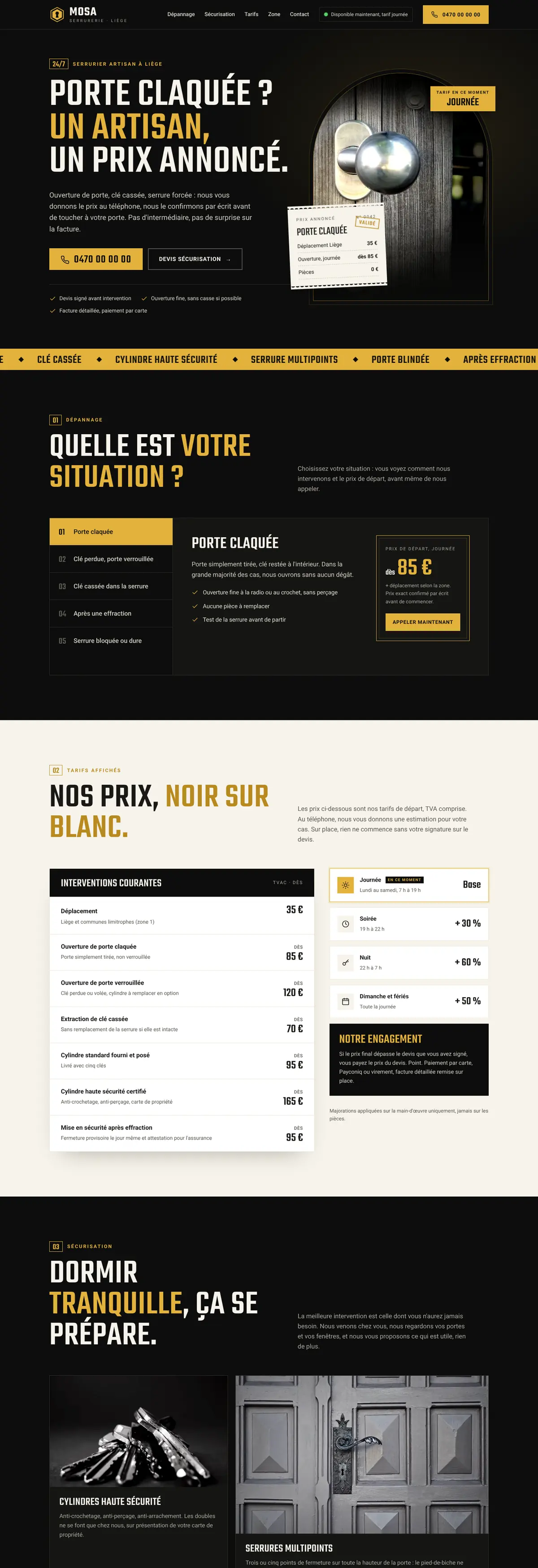 Exemple de site internet pour serrurier : Mosa Serrurerie (version ordinateur)