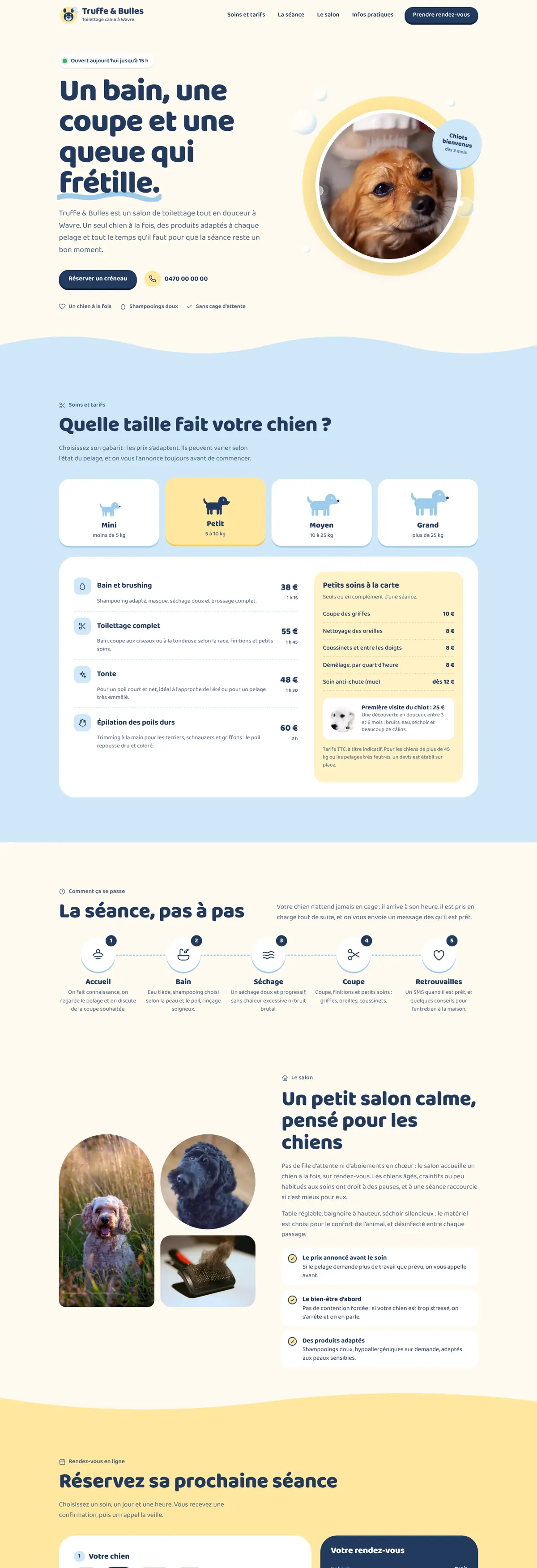 Exemple de site internet pour toiletteur canin : Truffe & Bulles (version ordinateur)